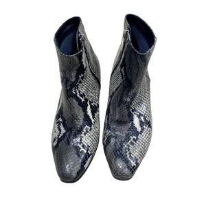 Aquatalia Gray Snake Skin Ankle Boots Embossed Leather Booties Size 6.5